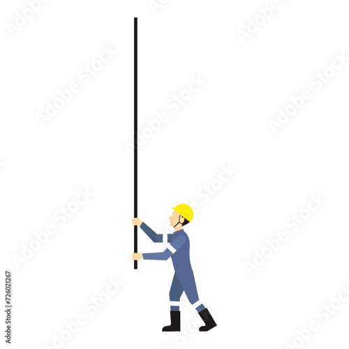 Worker wear complete personal protective equipment hold the stick vector illustration.