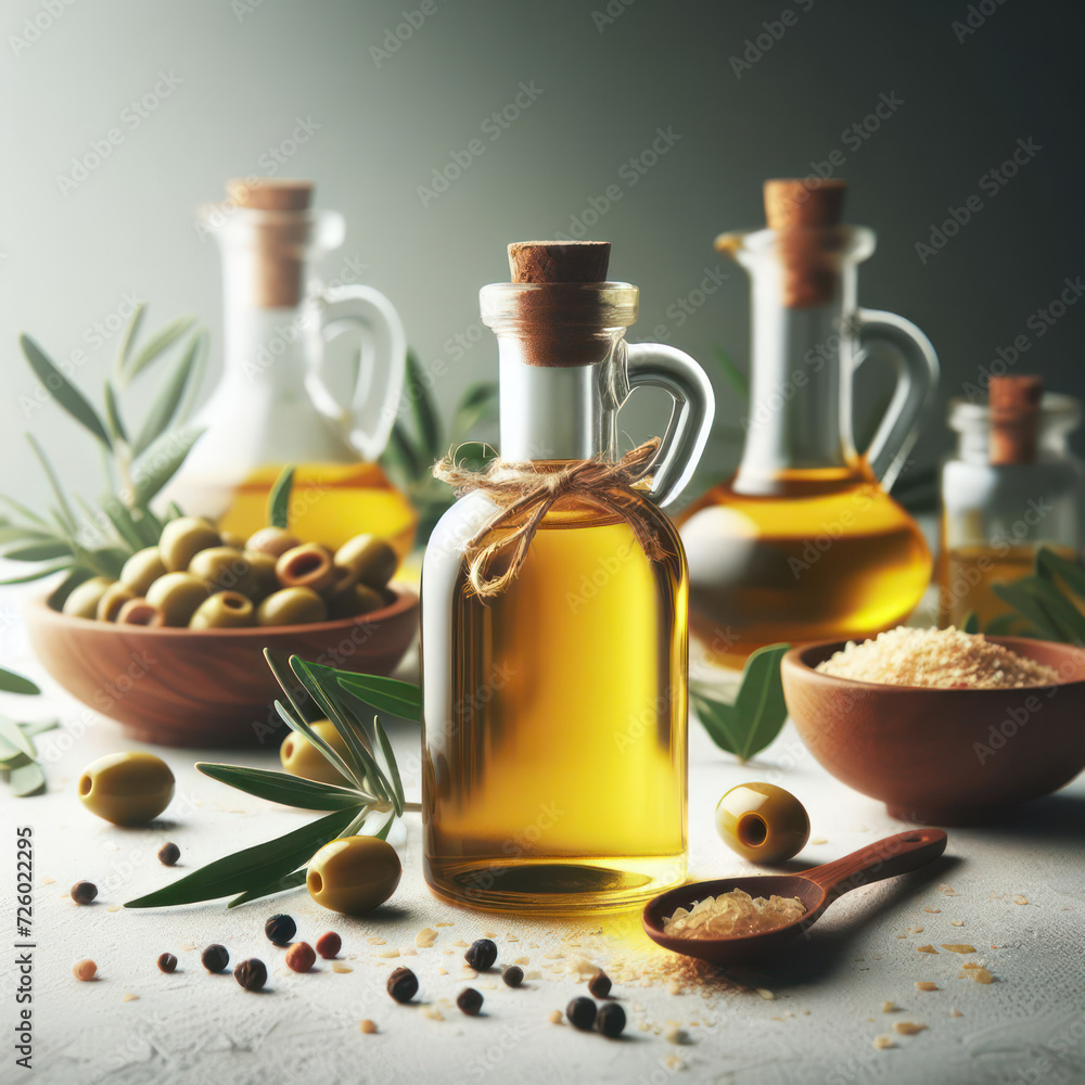 olive oil and olives, Bottle of fresh extra virgin olive oil and green olives with leaves, aceite de oliva, Olivenöl, оливковое масло, Healthy Food. olive oil and olives, Bottle of fresh extra virgin olive oil and green olives with leaves, aceite de oliva, Olivenöl, оливковое масло, Healthy Food.