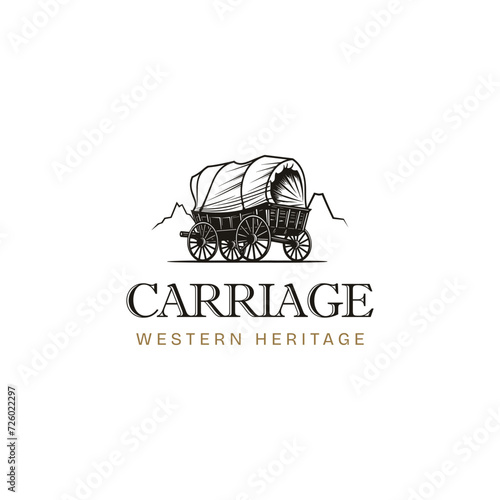 horse-drawn carriage logo icon vector,Silhouette carriage with horse. Traditional transportation