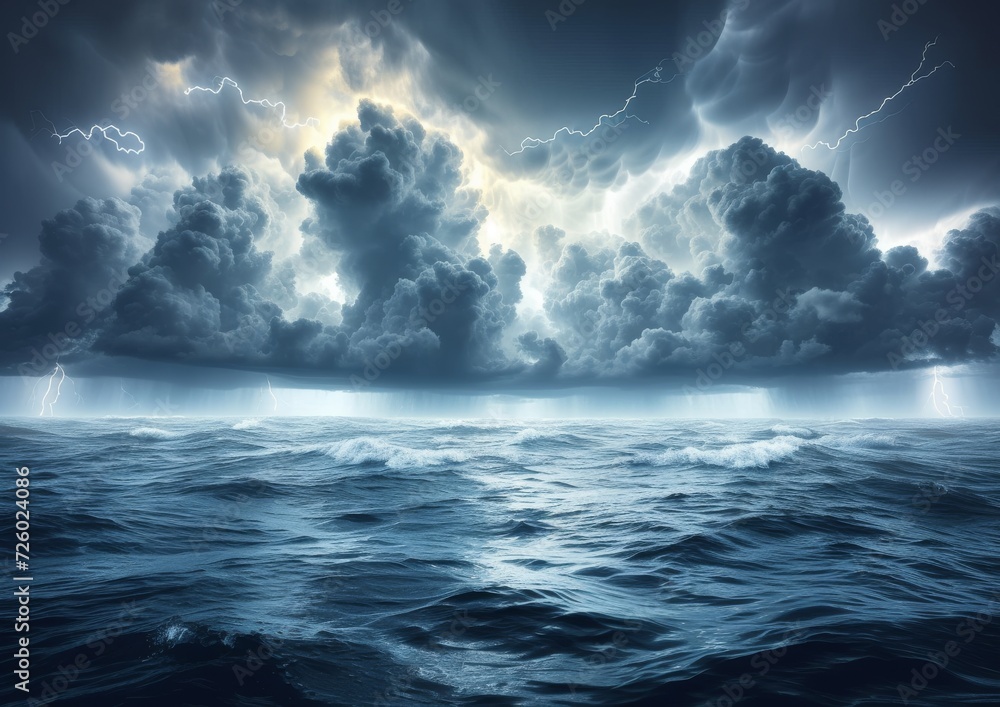 Obraz premium Thunderstorm Over Ocean: Nature's Fury Unleashed