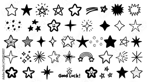 Star doodle collection. Set of hand drawn stars. Scribble illustrations. simple and cute.