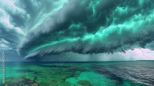 Supercell Thunderstorm Looming Over Clear Tropical Waters
