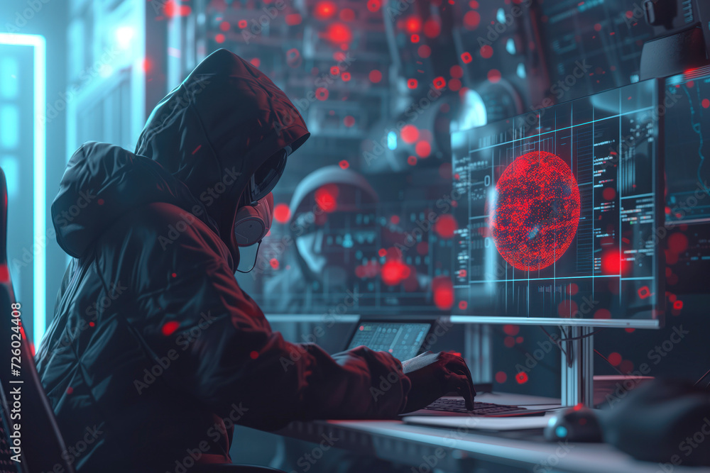 Cyber criminal launches digital virus into global network as part of cyberattack Generative AI