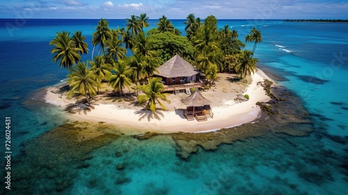 Beautiful view of island Beach, palm trees, clear sky. View of paradise beach. Exotic tourism, relaxing in the sea photo