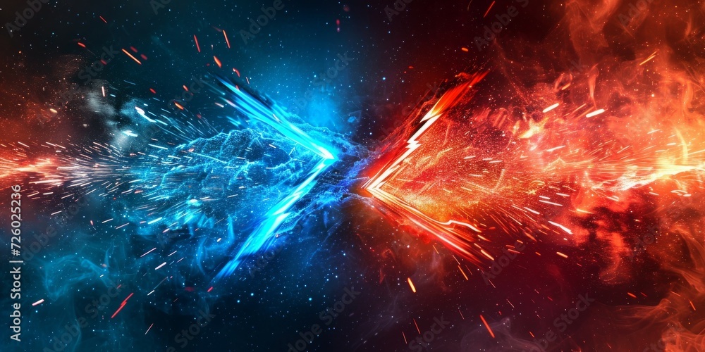 Illustration Abstract Electric Flame Lightning. Concept For Battle, Confrontation Or Fight, red versus blue competition concept - obrazy, fototapety, plakaty 