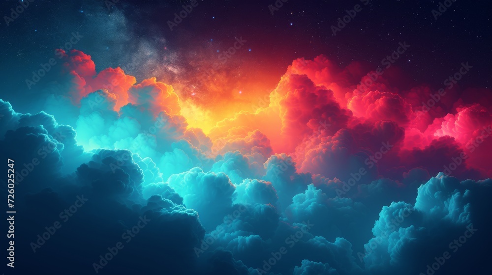 Dramatic Cloud Illumination - Vibrant Colors in Cosmic Cloudscape - obrazy, fototapety, plakaty 