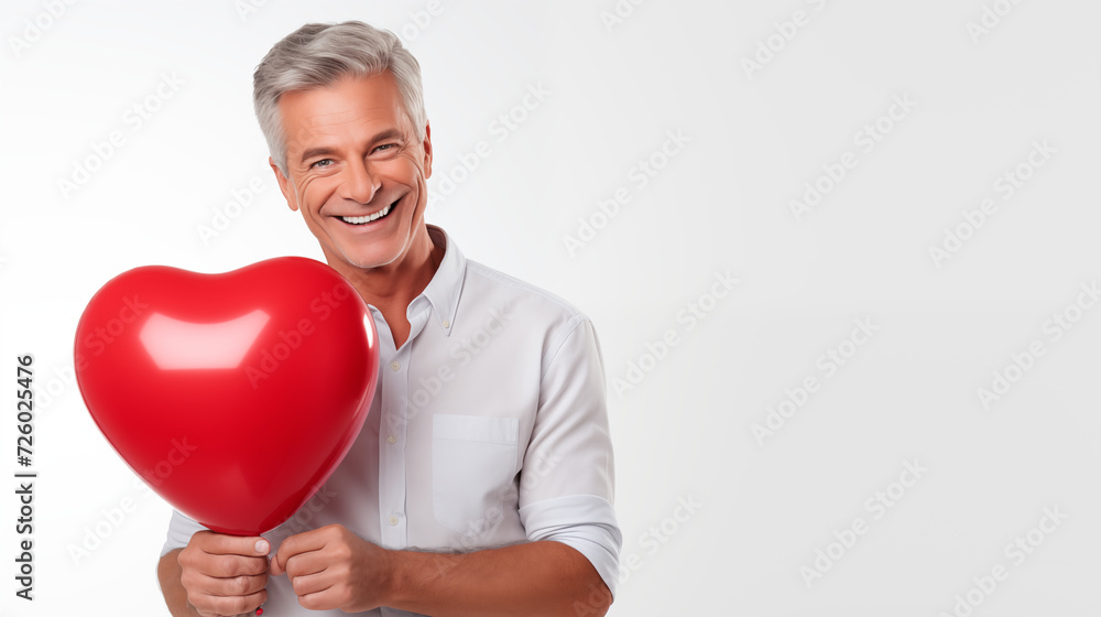 Valentine's Day Attractive Man Smiling and Holding A Big Red Balloon Valentine's Day Attractive Man Smiling and Holding A Big Red Balloon
