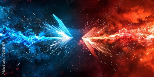 Illustration Abstract Electric Flame Lightning. Concept For Battle, Confrontation Or Fight, red versus blue competition concept photo