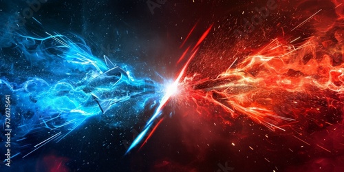 Illustration Abstract Electric Flame Lightning. Concept For Battle, Confrontation Or Fight, red versus blue competition concept