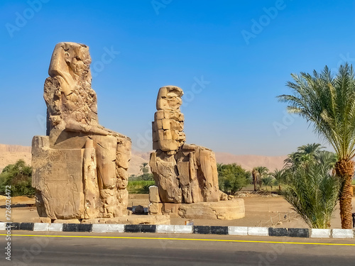 Colossi of Memnon, two massive stone statues representing the pharaoh, Luxor, Egypt