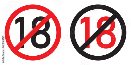 Under 18 not allowed sign. Number eighteen in red and black crossed circle. vector. eps 10