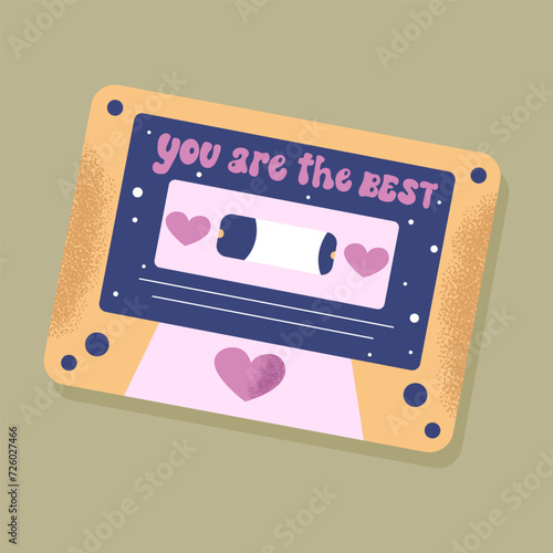 Hand drawn retro tape with love quote and texture. Vector self love concept. 