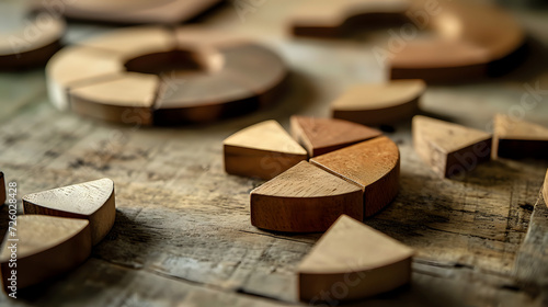 Wooden math fractions on the wooden background. interesting math for kids, for preschool, daytime. Education, back to school concept. Geometry and mathematics materials. AI Generated 