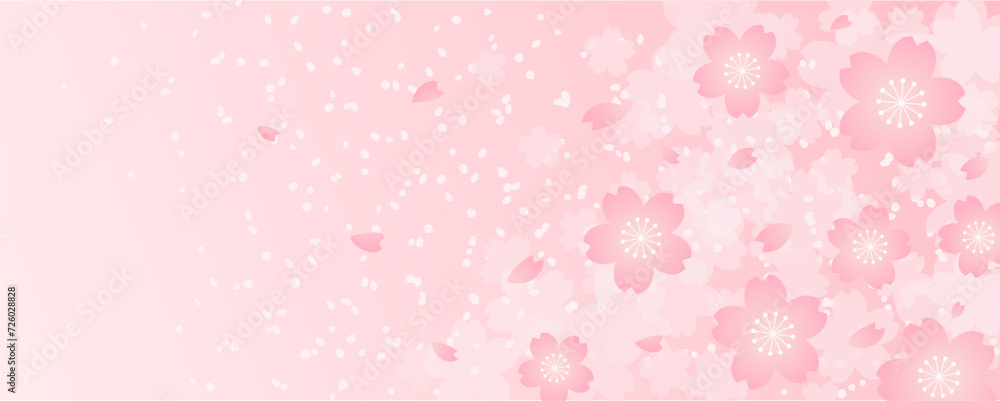 パステルピンクの桜吹雪が舞うサクラの花のベクター背景画像