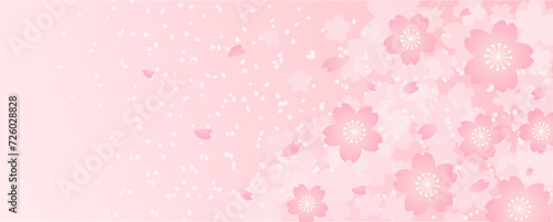パステルピンクの桜吹雪が舞うサクラの花のベクター背景画像