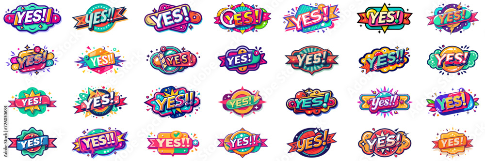 Sticker set with YES written on it. Sticker set with YES written on it.