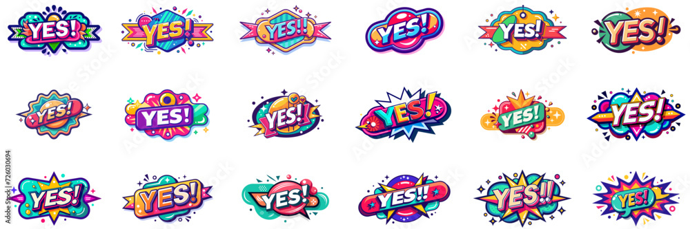 Sticker set with YES written on it. Sticker set with YES written on it.