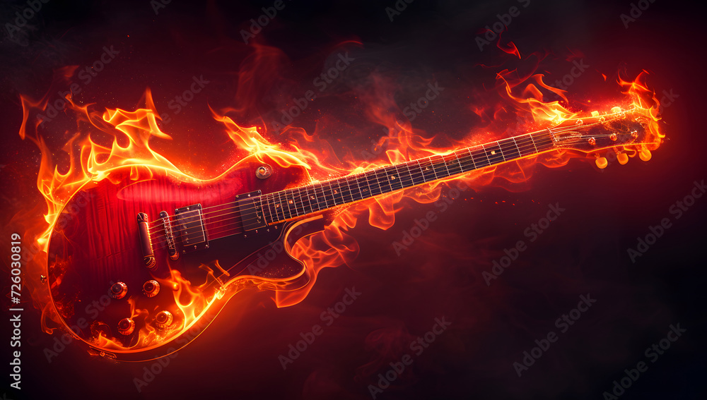an electric guitar on fire