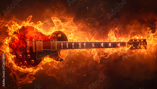 an electric guitar on fire photo