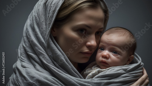 portrait of a mother and baby