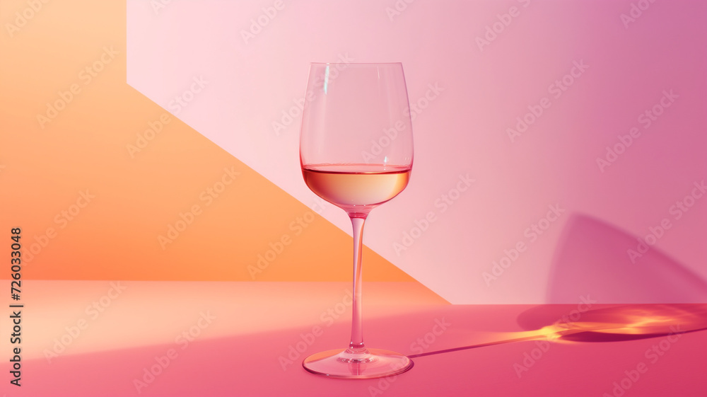 an elegant pink wine glass on a bright orange background an elegant pink wine glass on a bright orange background
