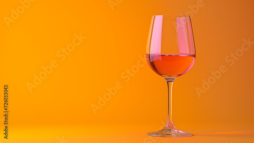 an elegant pink wine glass on a bright orange background