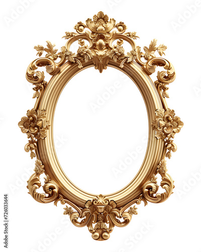 a round ornate vintage gold frame on a white background 