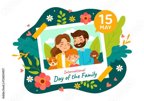International Day of Family Vector Illustration with Mom, Dad and Children Character to Happiness and Love Celebration in Flat Kids Cartoon Background © denayune
