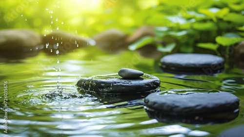 Zen Stones in Tranquil Water Garden. Generative ai