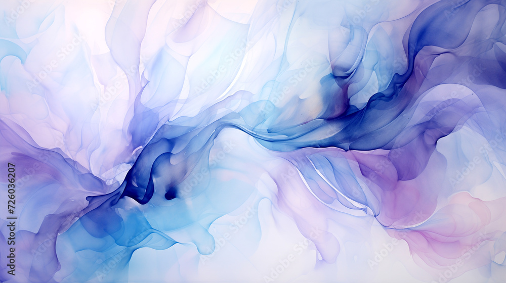 Abstract clouds of blue pink smoke - Watercolor painting.
