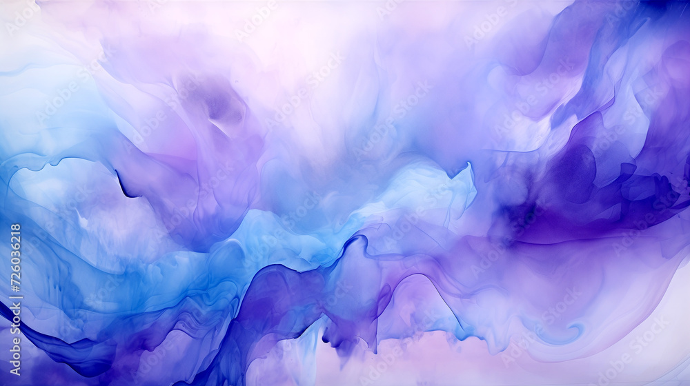 Abstract clouds of blue pink smoke - Watercolor painting.