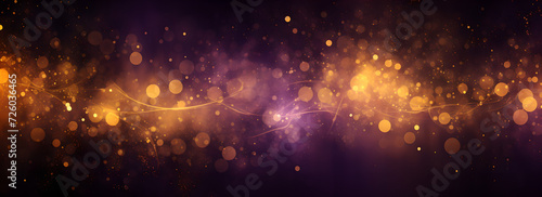 An abstract background with shiny glitter gold and purple confetti sprinkled all over 