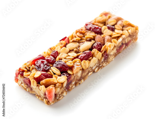 strawberry & almond granola bar isolated on white