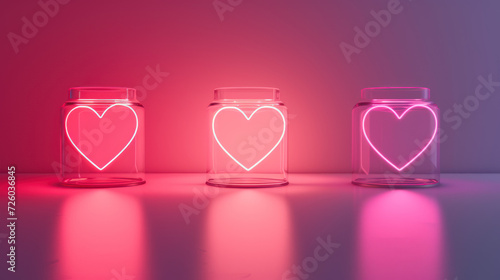 A collection of 3D podiums forms the backdrop for Valentine's Day, featuring pink, red, and white cylinder pedestals.