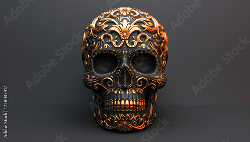 intricately textured dark gold and orange skull