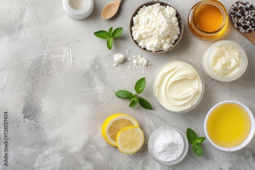 Ingredients for body butter on concrete background