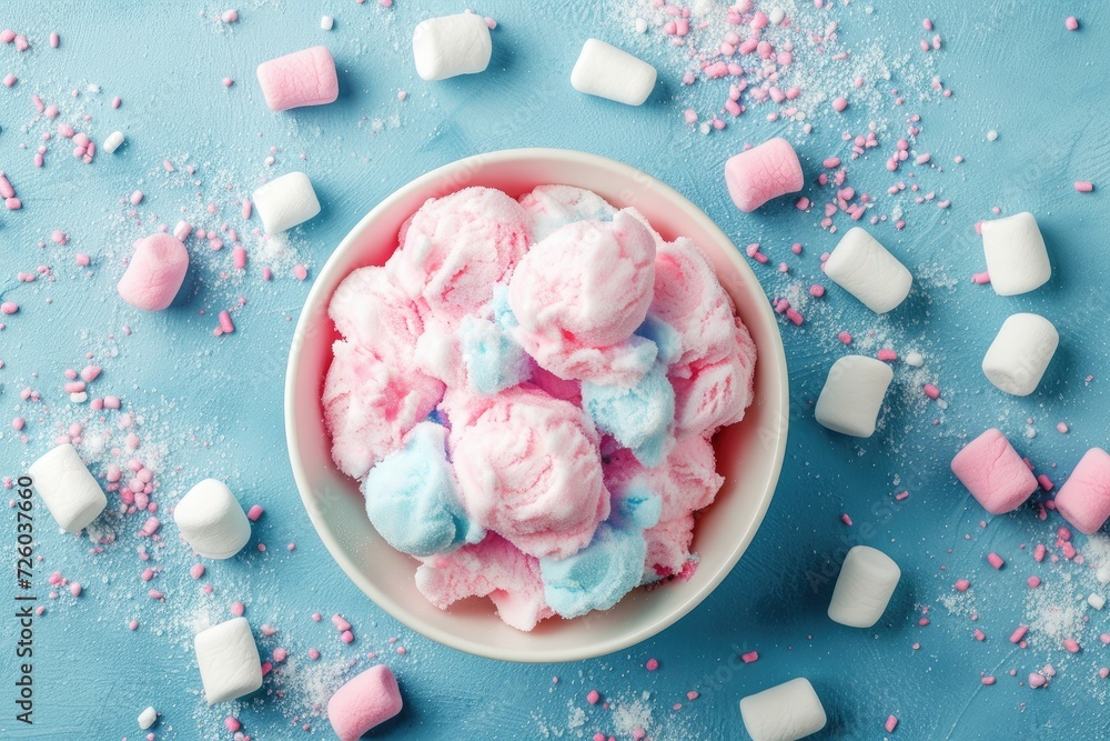 Bird s eye view of the fluffy pastel cotton candy with marshmallows Bird s eye view of the fluffy pastel cotton candy with marshmallows