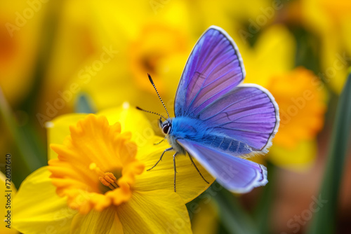 Butterfly on a flower, macro. Background with selective focus and copy space © top images