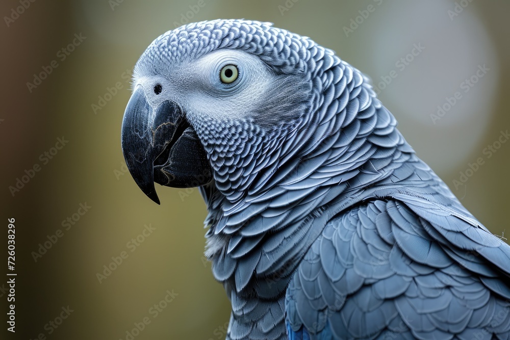 Obraz premium A medium sized African parrot with predominantly grey plumage a black bill and darker grey on the head and wings