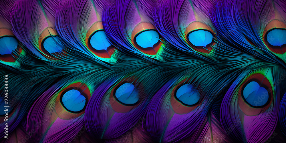 Peacock feathers. Multicolored background. 3D rendering
