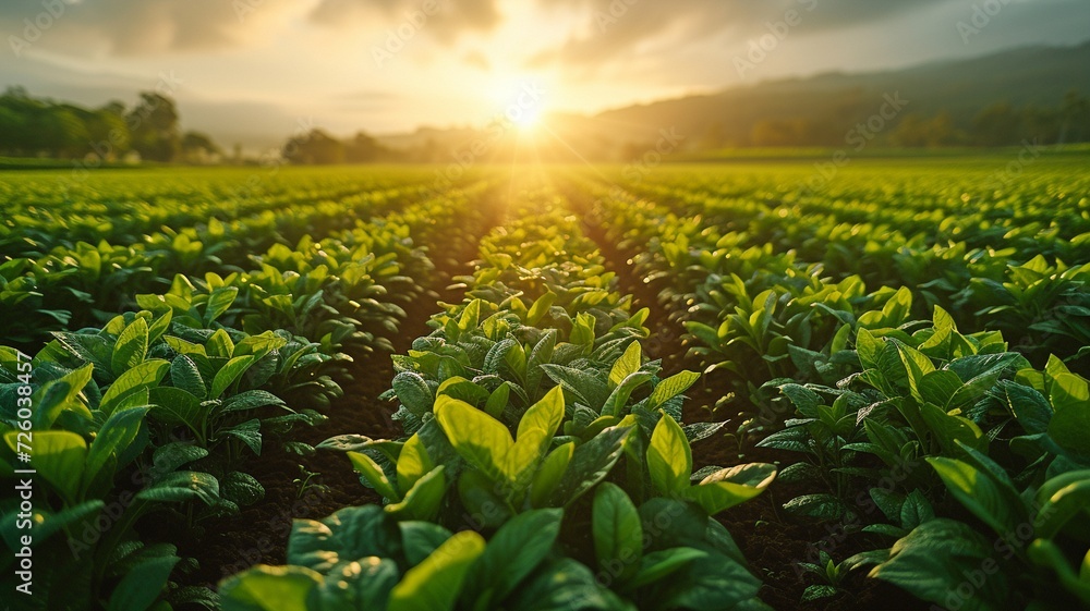 view from above of a lush, green field being watered