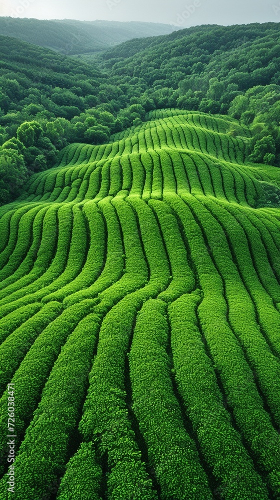 view from above of a lush, green field being watered