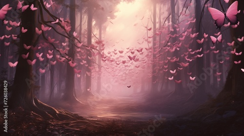 Heart-Shaped Pink Butterflies Forming a Heart Symbol in Forest  © Alan