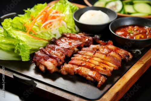 Samgyeopsal ( grilled pork belly BBQ ), korean cuisine. AI Generative © ImageFusion