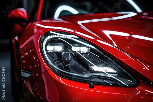 Black background with red headlights on modern car © VolumeThings