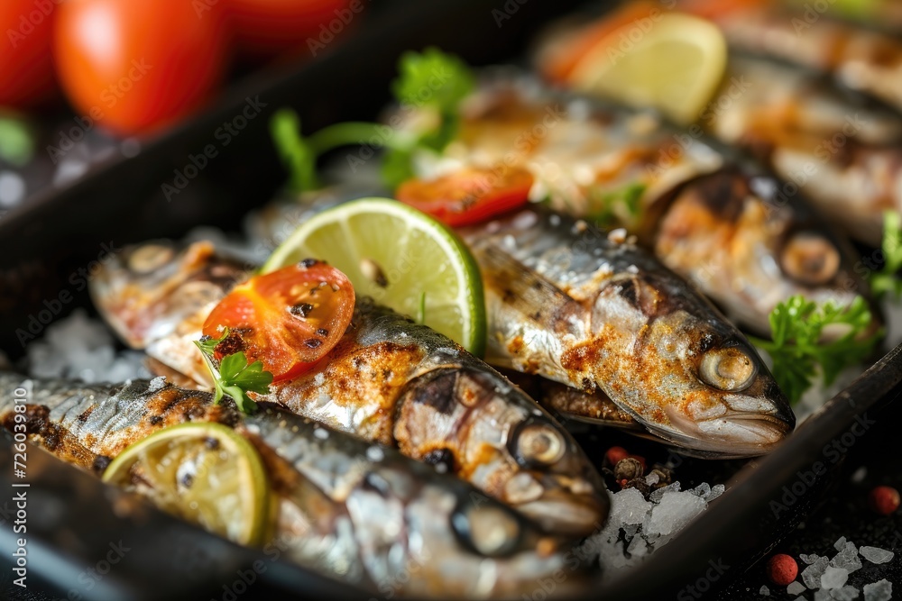 Savory sardines baked with sea salt spices lime and tomato Savory sardines baked with sea salt spices lime and tomato