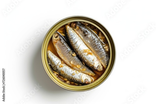 Top view of isolated sardines in a white can