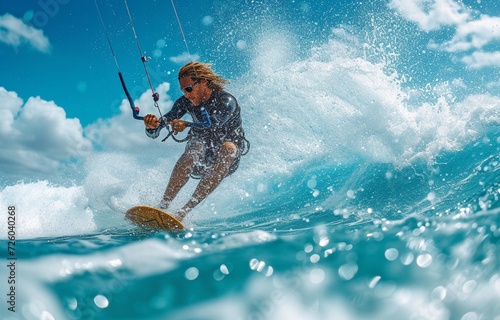 Kiteboarder or kitesurfer performing tricks with their kite