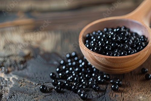 Black tapioca pearls for Boba bubble tea with selective focus