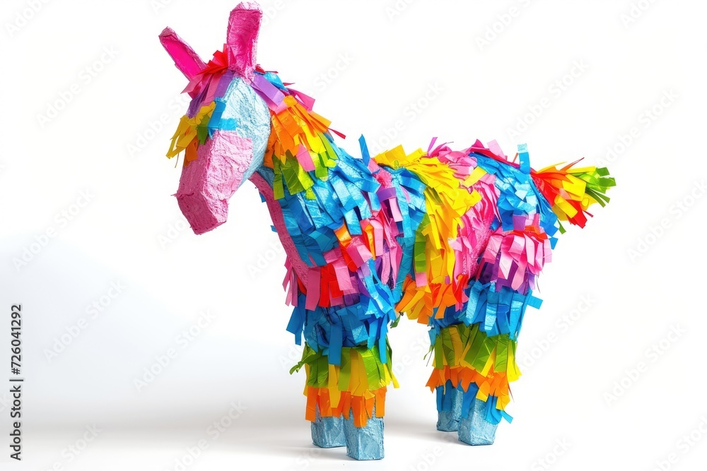 Colorful donkey pinata on white background